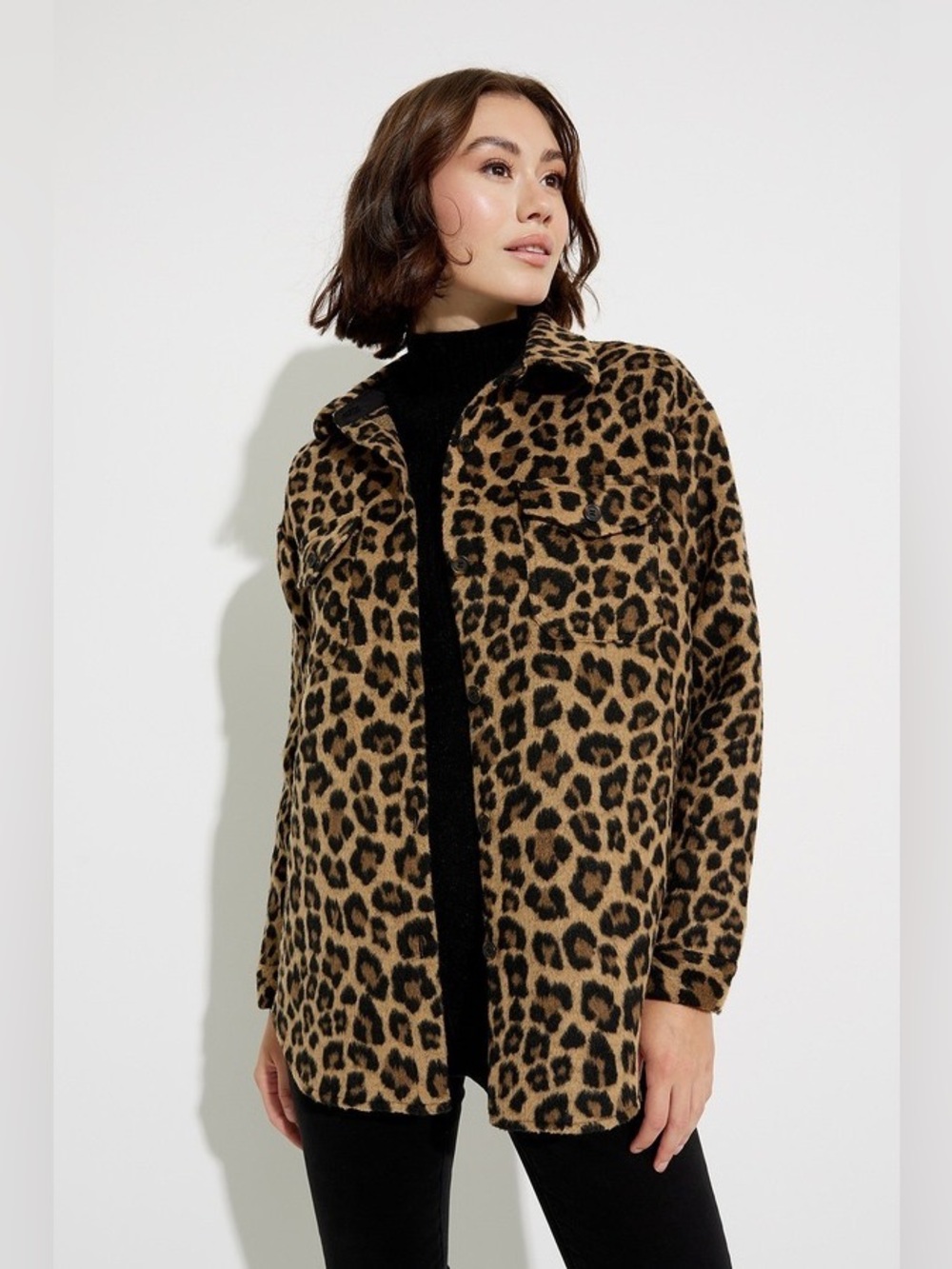 NEW CHARLIE B leopard flannel shacket in macaroon brown black size small NWT